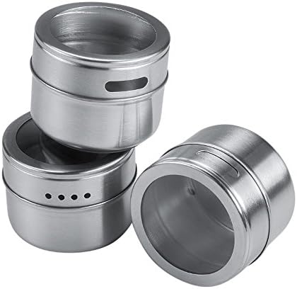 Simply Be Home Magnetic Spice Organizer -Stainless Steel Tins - Sift/Pour Containers - Kitchen Organization - Fridge Pantry Cabinet or Drawer - Bonus Guide to Spice