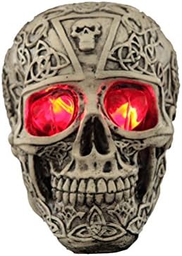 Halloween Gifts &amp; Decor Skull Skeleton Statue Terror Tricky Prop Ghost Resin with Red Eye LED Light - Carving