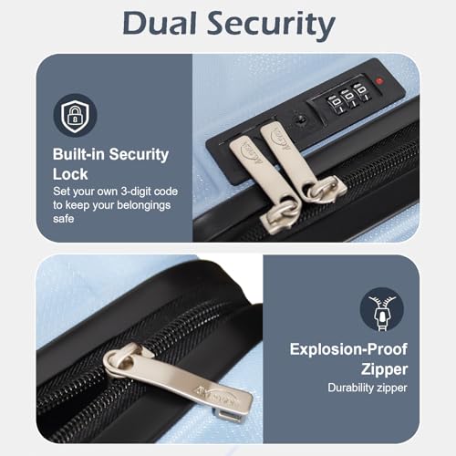 Aklsvion Set of 3 Suitcases 20/24/28 Inches - Hard Case, Built-in Lock, 360° Multidirectional Wheels, Trolley Suitcase for Travel, Blue, Rigid