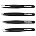Tweezers Set 4-Piece - AUMELO Professional Stainless Steel Slant Tip and Pointed Eyebrow Tweezers - Great Precision for Eyebrow,Splinter,Ingrown Hair Removal Tweezer(Black)