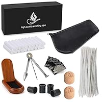 Joyoldelf Smoking Pipe Accessories with Leather Pipe Bag, Wooden Stand Holder, 3-in-1 Pipe Scraper, 50 Pipe Cleaners & 20 Pipe Filters, 4 Pipe Bits and Other Tobacco Pipe Tools, Bonus a Gift Box