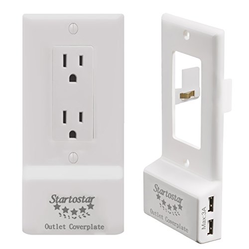 Startostar Decor Outlet Cover Plate with Two USB Chargers (Max 3A Shared) Easy Install - White