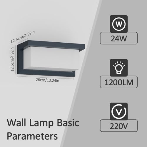 Klighten 2 x Outdoor LED Wall Sconces, 24W 3000K, IP65 Waterproof Indoor/Outdoor Wall Light Rectangular Aluminum Wall Light for Driveway, Garden, Patio, Etc, Anthrazit…