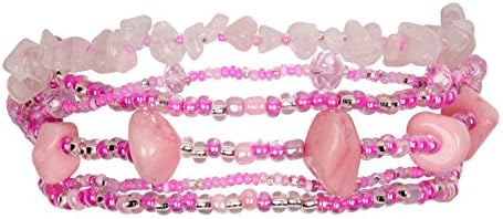 Funky 6 Strand Beaded Bracelet with Double Magnetic Clasp, Handmade in Guatemala (Pink)