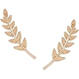 Humble Chic Tiny Leaf Ear Climbers - Hypoallergenic Delicate Crawler Cuff Stud Jacket Earrings for Women - Plated Branch or Crystal Flower, Safe for Sensitive Ears