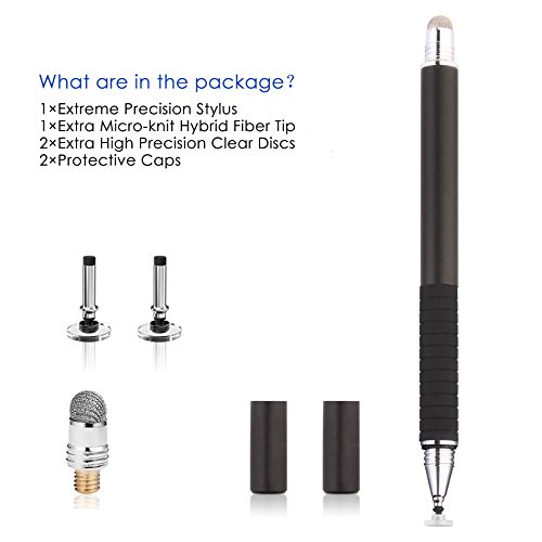 MINGRU Capacitive Stylus/Styli Pen (Disc & Fiber Tip 2-in-1 Series) with 2 Replacement High Sensitivity Disc and 1 Hybrid Fiber Tip, Universal on ipad Stylus,iphone stylus and other Touch Screens