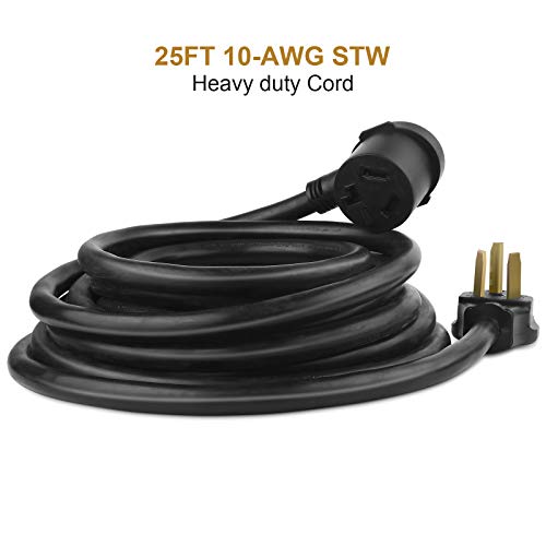 25FT 3 Prong Dryer Extension Cord, 30 Amp NEMA 1030P to 1030R for
