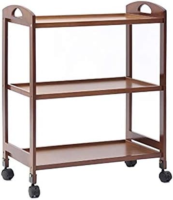 Medical Cart Tool 3 Tier Hotel Catering Cart with Brake Wheel, Beauty Salon Gallery Rolling Trolley, Wooden Medical Equipment Tool Storage Cart (Color : Brown)