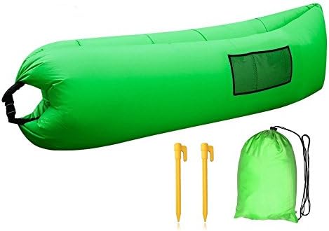 Viking Nature - Inflatable Lounger Waterproof Air Filled Balloon, Ripstop Nylon Material, Outdoor or Indoor Air Sleeping Sofa, Couch, Compression Sack for Camping, Beach, Park, Backyard (Green)