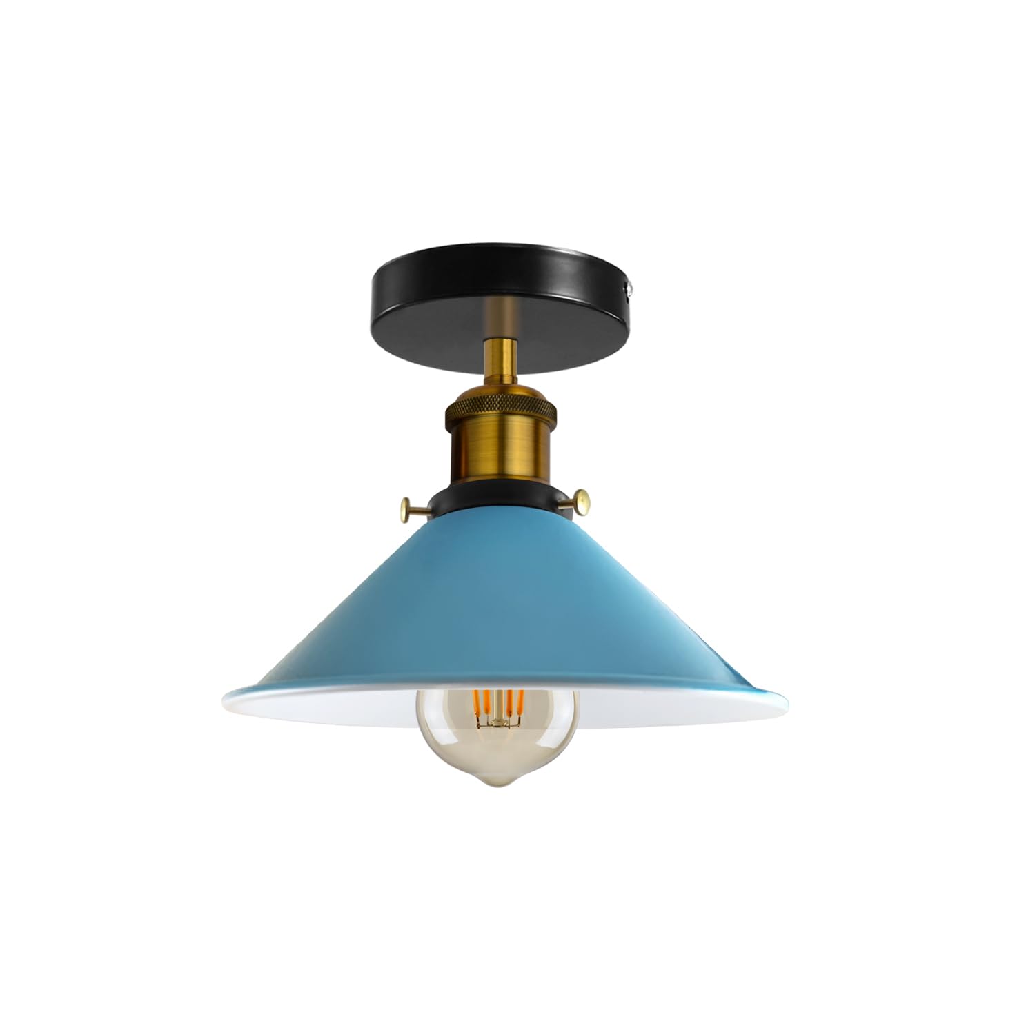LEDSone Semi Flush Mount Ceiling Lighting Metal 22cm Light Shade with E27 Base Vintage Ceiling Lighting Fixtures LED Lights for Hallway Bedroom Living Room Blue with Bulb