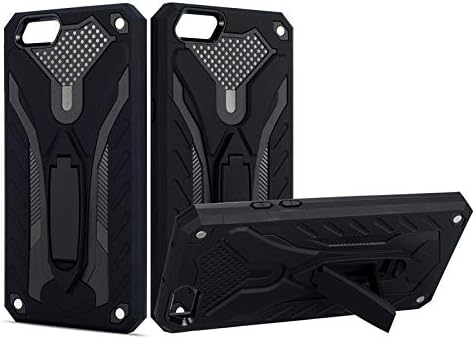 Case for Oppo F3 / A77 + Tempered Glass Screen Protector, [Military Grade Shockproof Protection] Dual Layer Full-Body Rugged Heavy Duty Armor with Built-in Adjustable Kickstand (Black)