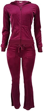 Women's Fitted Hoodie + Sweatpants Velour Suit 2 Piece Set (S-3XL) XX-Large Burgundy