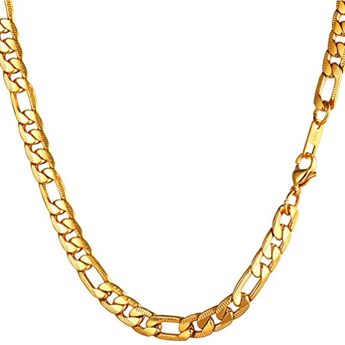 Gold Chain for Men,Figaro Men Chain,Hip Hop Jewelry,Chain Necklace,Gold Choker,Gift for Him,Stainless Steel,18K Gold Plated,Mens Jewellery,N2791J-22
