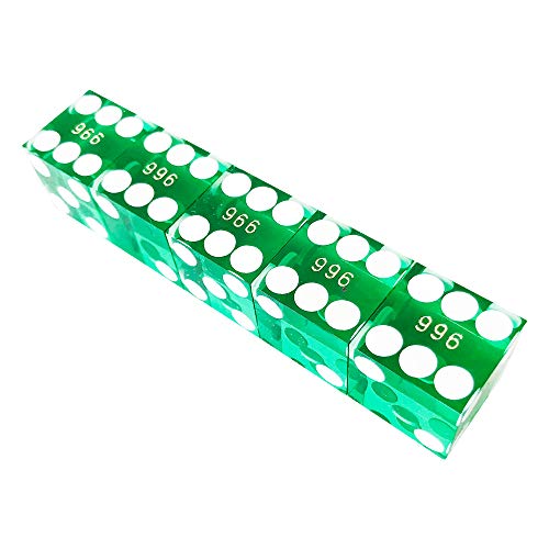 YH Poker Set of 5 Precision 19mm Seriallized Casino dice with Razor Edges and Corners(Green)