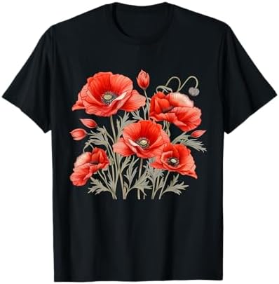 Amazon.com: Women's Red Poppy Botanical Poppies Red Poppy V-Neck T