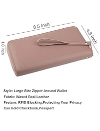 Lavemi Mujer RFID Bloqueo Real Cuero Cremallera Alrededor Cartera Embrague Bolso de viaje grande Pulsera