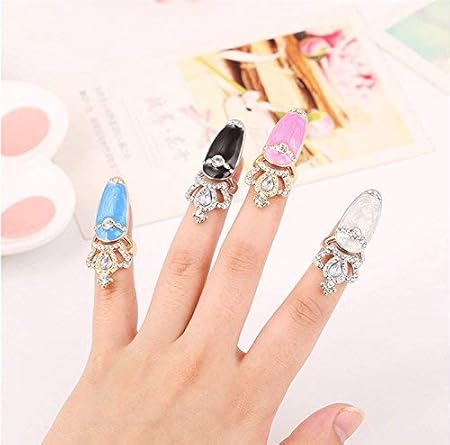 Amazon Tonntyann ネイルリング 4色セット キラキラ ジュエリー 爪の指輪 ネイルチップ レディース ファッション 関節リング アクセサリー ブラック ホワイト ピンク ライトブルー Tonntyann ネイルチップ 通販