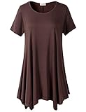 Lanmo Womens Swing Tunic Tops Loose Fit Comfy Flattering T Shirt (2X, Coffee)