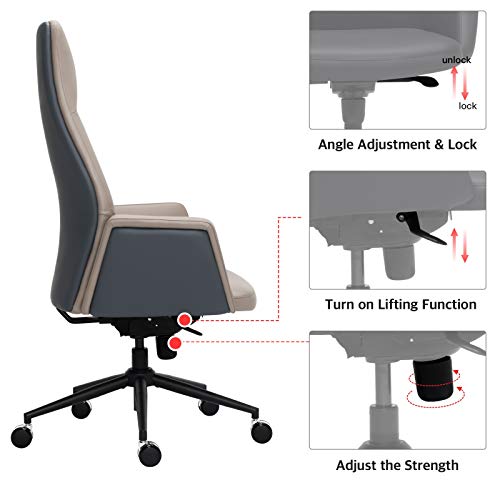 Leather Office Chair with Armrest High Back Classic 360 Degrees