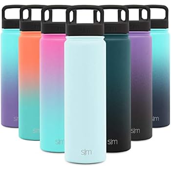 Simple Modern 22 Ounce Summit Water Bottle - Stainless Steel Liter Flask +2 Lids - Wide Mouth Tumbler Double Wall Vacuum Insulated Blue Leakproof -Seaside