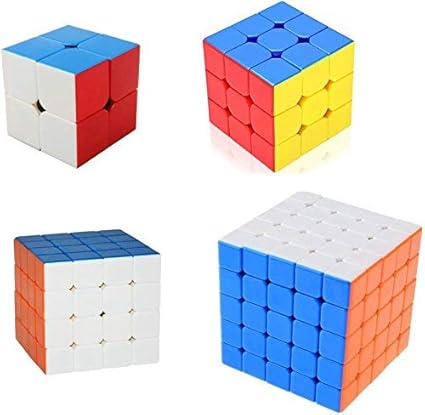 BestBuyToy 4 in 1 Rubik Cube Sticker Less One Hand Movement and Smooth Play Magic High Speed Multicolor Cube Puzzle Set Toy Set of 4 (2x2 3x3 4x4 5X5 Cubes)
