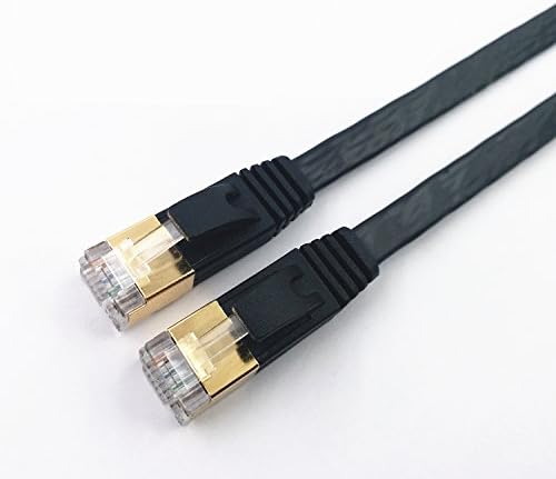 Cat-7, winneryu, 10 Gigabit 600MHz CAT7 Patch Cable for Modem Router LAN Network, Ultra Flat cable with Gold Plated &amp; Shielded RJ45 Connectors - 2m/6.56ft (2 PACK, Black)