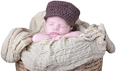 Newborn Baby Boys Brown Crochet Flat Cap Photo Prop Hat