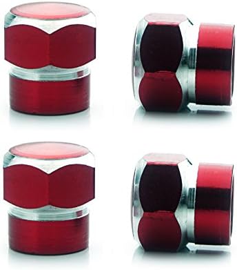 Red/Silver Contrast Cut Hex Billet Aluminum Tire Valve Stem Cap +Seal-Schrader Valve 8V1-Car Motorcycle Bike SUV Jeep RV Hot Rod Truck ATV/UTV BMX Moped Boat Trailer/Golf Cart Stroller-4 PCS