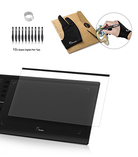 Parblo A610 10 x 6 Drawing Tablet with 8 Express Keys, 2 P50S Rechargeable Pen Graphics Tablet, Wool Felt Liner Bag, Replacement Nibs, Transparent Film and Two-Finger Glove - Thumbnail 7