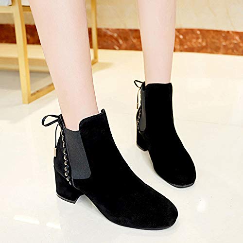 Teresamoon Women High Heel Shoes Martain Boot Suede Solid Color Round Toe Slip-On Shoes (Most Wished & Gift Ideas) - Thumbnail 3