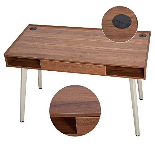 KARMAS PRODUCT 47" Home Office Computer Desk with Drawer,Simple Stylish Design PC Laptop Writing Study Table Multipurpose Workstation Retro Furniture,Wood&Metal,Brown