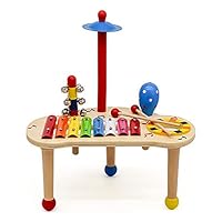 london-kate Wooden Musical Table - Xylophone, Drum, Maraca and 2 Beaters