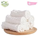 6-Pack Organics Baby Washcloths,Premium Reusable Wipes - Extra Soft For Sensitive Skin,Newborn Muslin Warm Baby Bath Towels Pure White