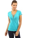 PattyBoutik Women's V Neck Lace Up Short Sleeve Blouse