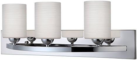 Ora Modern 3-Light Bathroom Vanity Wall Light Fixture, Chrome Finish with White Line Painted Glass Shades