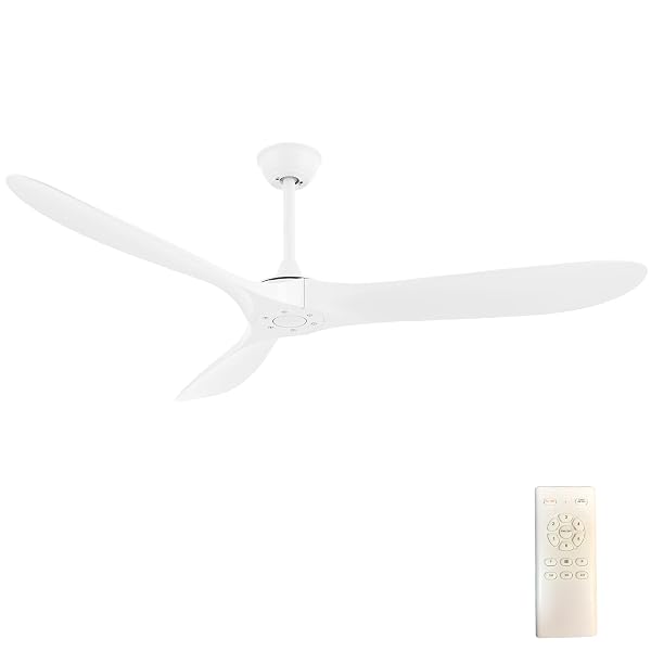 YJFAN 60 INCH INDOOR/OUTDOOR CEILING FAN WITH REMOTE CONTROL,MODERN WHITE CEILING FAN WITH REVERSIBLE QUIET DC MOTOR,3 ABS BLADES FOR LIVING ROOM,BEDROOM,PATIOS,FARMHOUSE