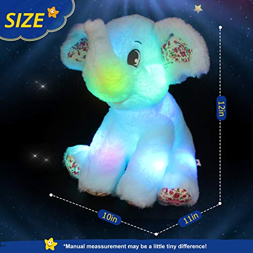 Bstaofy Light up Elephant Plush Blue Cozy Floppy LED Stuffed Animals