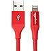 Amazon Basics Lightning to USB A Cable, Advanced Collection, MFi Certified Apple iPhone Charger, Red, 3 Foot