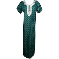 Mogul Interior Women's Caftan Dress Neck Embroidered Cotton Kaftan Nightgown L