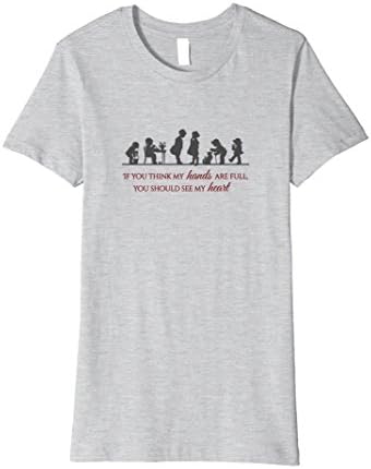 Womens "If You Think My Hands Are Full..." mom heart t-shirt XL Heather Grey
