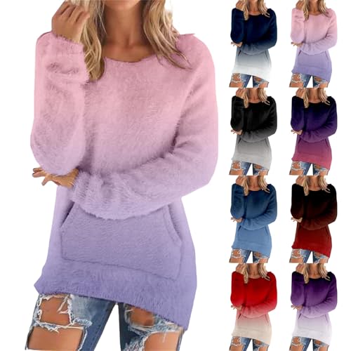 Fleece Sweatshirt for Women UK Casual Solid Long Sleeve Jumpers for Women UK Stretch Crewneck Tunic Tops Pullover Sweaters Womens Sweaters with Pockets Ladies Thermal Sweatshirt Autumn Clothing