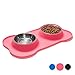 KEKS Small Dog Bowls Set of 2 Stainless Steel Bowls with Non-Skid & No Spill Silicone Pink Stand for Small Dogs Cats Puppy & Collapsible Travel Pet Bowl
