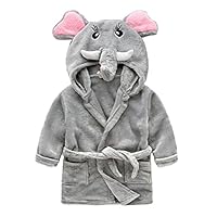 Toddler Kids Cartoon Hooded Plush Robe Animal Pajamas Fleece Bathrobe Children Sleepwear (2T, Elephant)