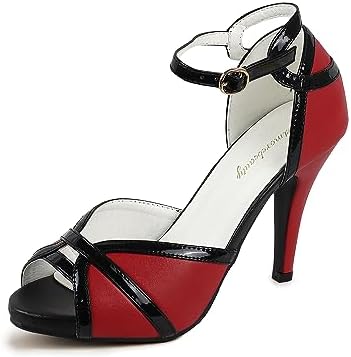 getmorebeauty Women's Vintage Red and Black Peep Toes Dress Shoes High  Heels Ladies Open Toe Party Pumps Buckle Sandals 7 B(M) US price in UAE |  Amazon UAE | kanbkam