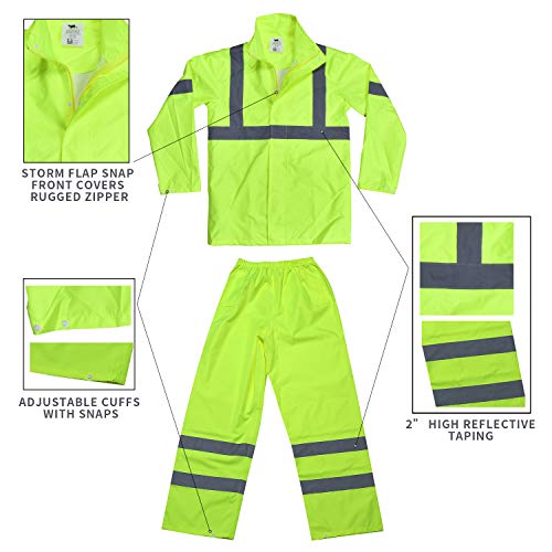 Vendace Class 3 High Visibility Rain Suit with Collapsible Hood Lime Reflective Safety Jacket & Trouser (2XL/3XL Yellow)