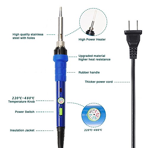 Upgraded Soldering Iron Kit Electronics with Magnifying Glass 60w Temperature Adjustable Soldering Iron [16-In-1] Welding Tool 6 Tips Desoldering Pump Stand with Sponge Tweezers Wire Cutter Carry Box