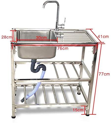 Spülbecken, Outdoor Mobile Edelstahl Einzelbecken mit Halterung, Home Restaurant Waschbecken Becken Ständer… – Bild 4