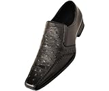Amali Mens Black Classic Slip On Square Toe Smooth Dress Shoe with Ostrich Quill Print Vamp: Style 2859 Black-000