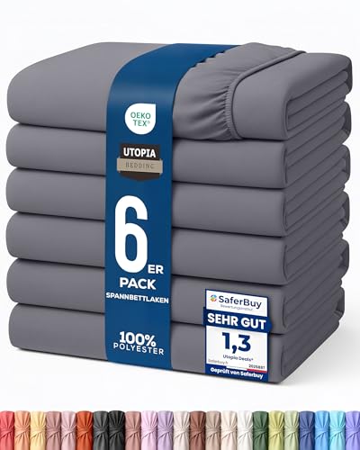 Utopia Bedding - 6er Set Spannbettlaken 160 x 200 cm - Grau