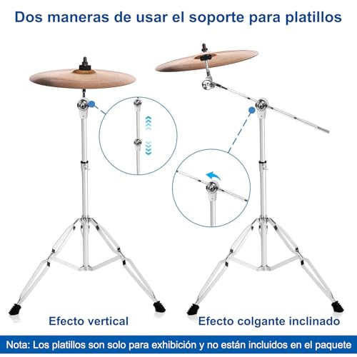 Soporte de Platillos Recto y Boom, soporte para platillos de dos patas, altura y ángulo ajustables, antideslizante y estable, adecuado para todos los tamaños de toallitas